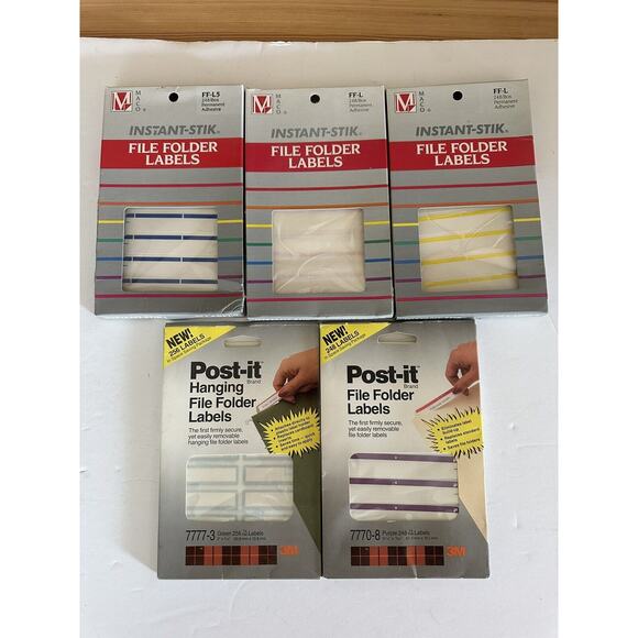 lot of 5 packs file folder labels (2x 3m post it hanging and 3x instant sticks ) - Picture 1 of 7